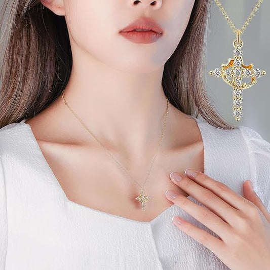 Collar Cruz Corona de Oro ✝️👑